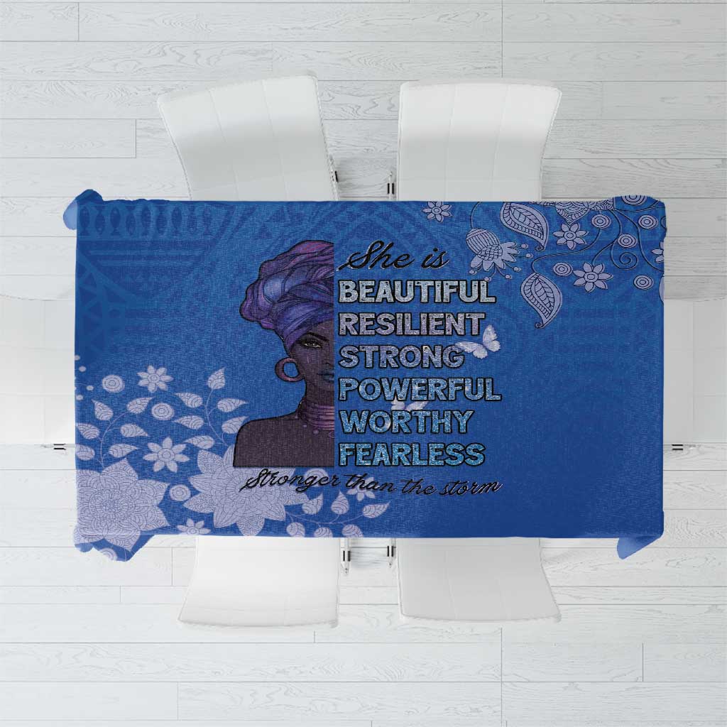 African Women Tablecloth Black Beautiful Brave and Bressed - Blue Color - Wonder Print Shop