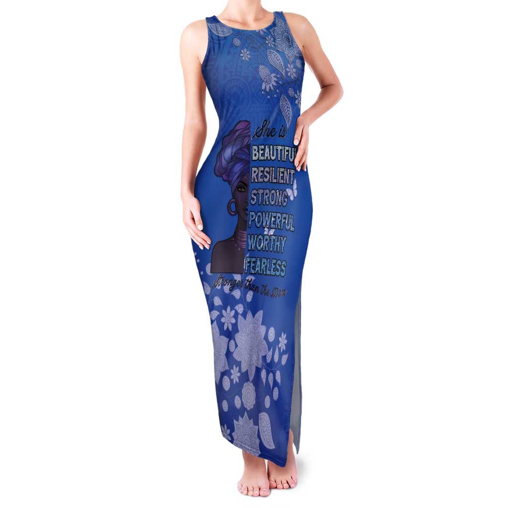 African Women Tank Maxi Dress Black Beautiful Brave and Bressed - Blue Color - Wonder Print Shop