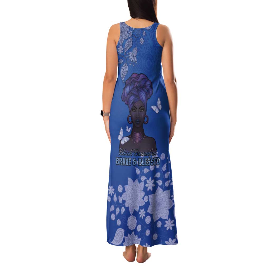 African Women Tank Maxi Dress Black Beautiful Brave and Bressed - Blue Color - Wonder Print Shop
