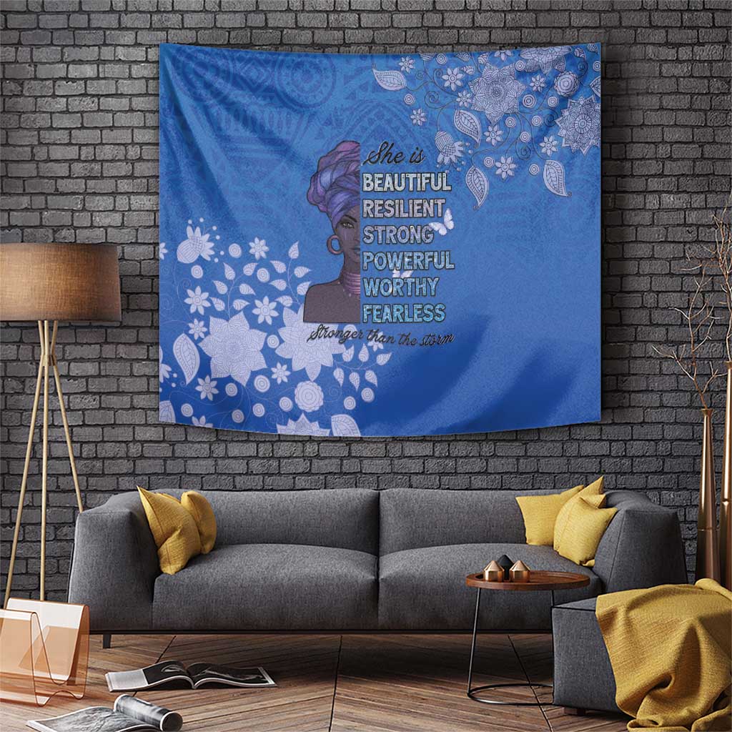 African Women Tapestry Black Beautiful Brave and Bressed - Blue Color - Wonder Print Shop