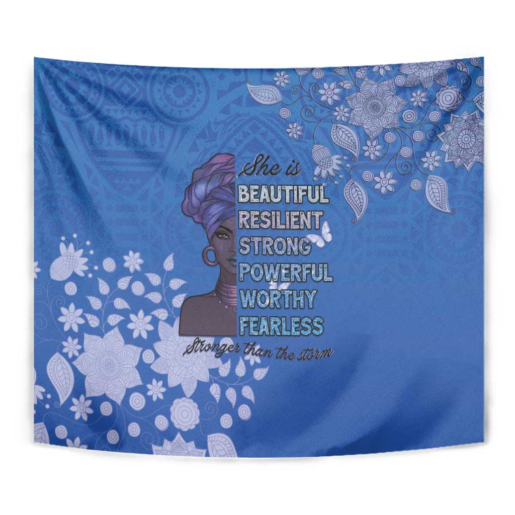 African Women Tapestry Black Beautiful Brave and Bressed - Blue Color - Wonder Print Shop