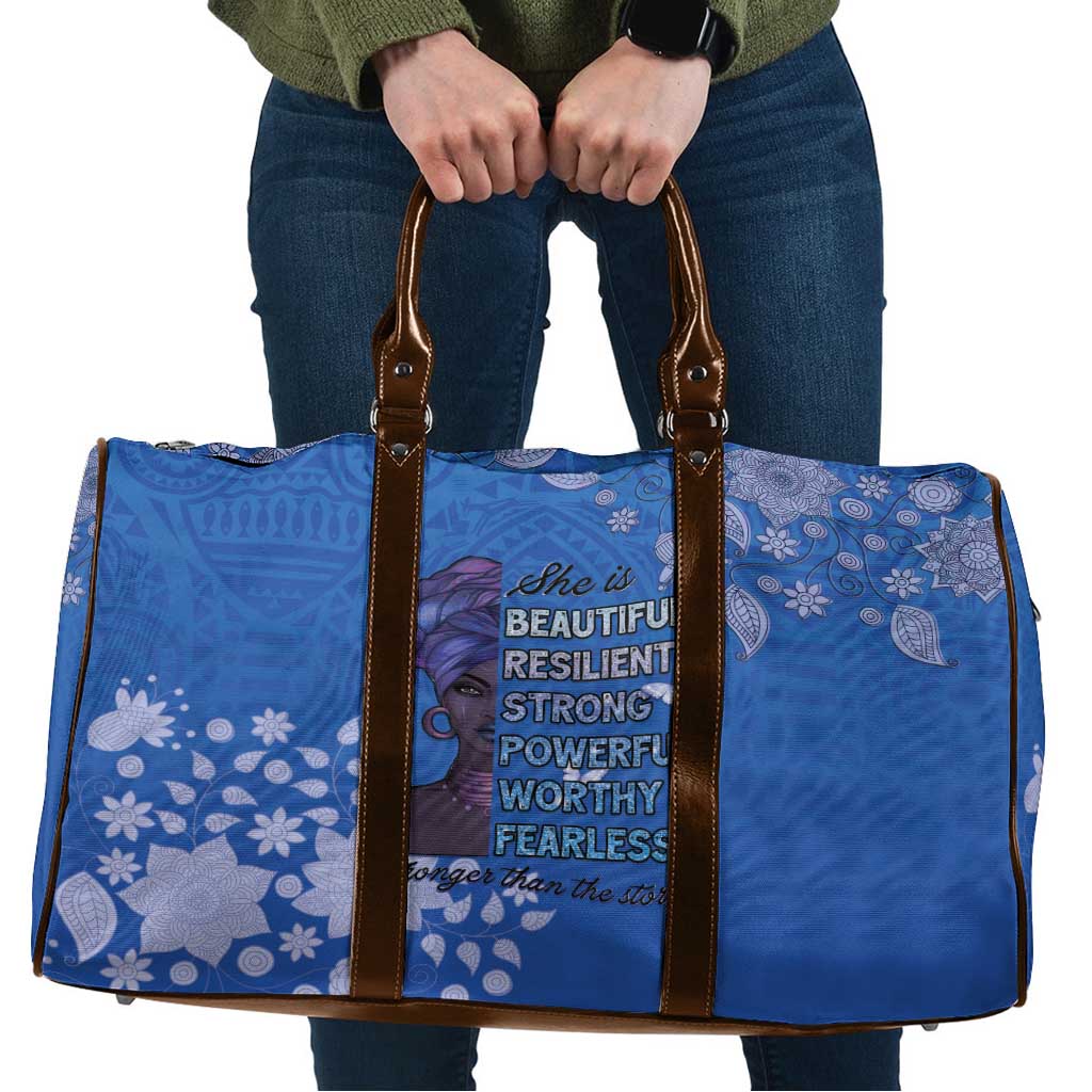 African Women Travel Bag Black Beautiful Brave and Bressed - Blue Color - Wonder Print Shop