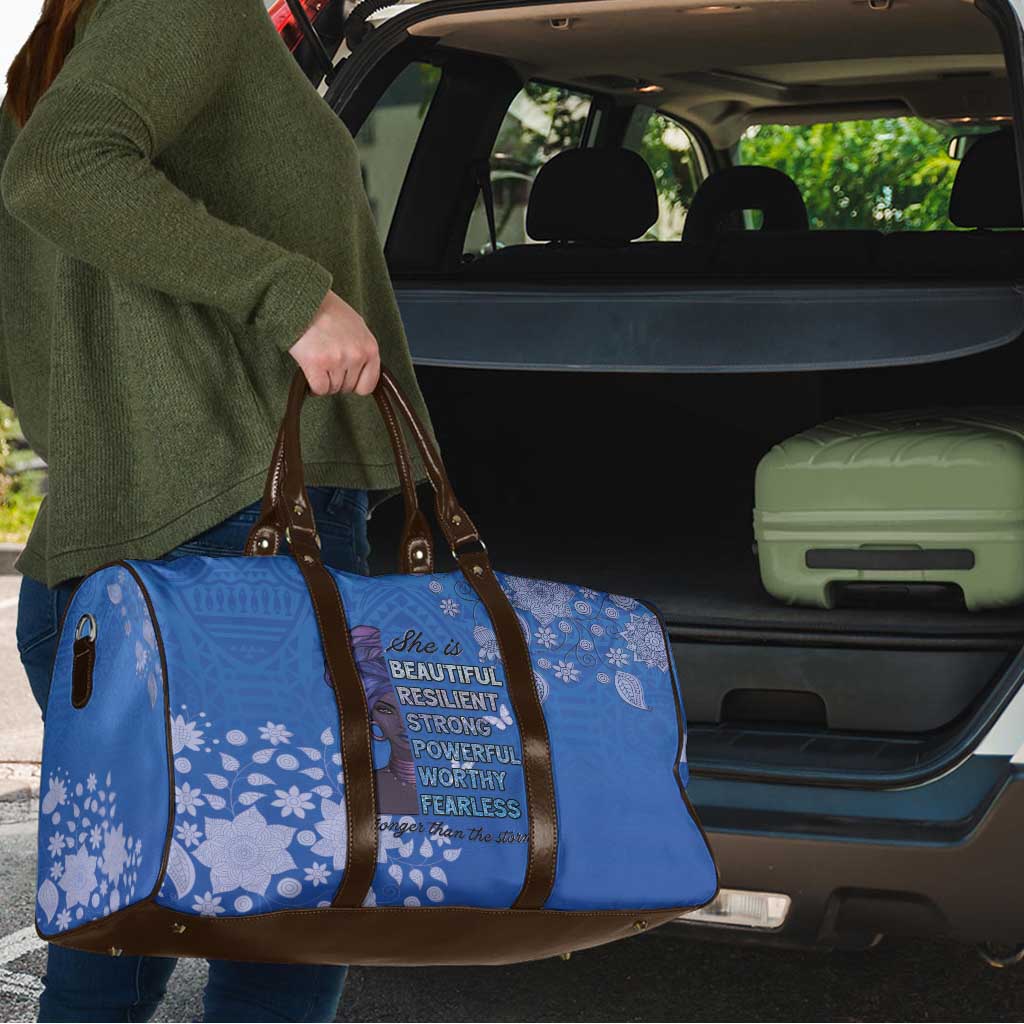 African Women Travel Bag Black Beautiful Brave and Bressed - Blue Color - Wonder Print Shop