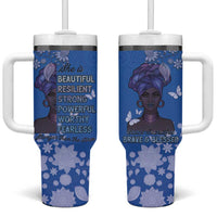 African Women Tumbler With Handle Black Beautiful Brave and Bressed - Blue Color - Wonder Print Shop