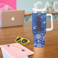 African Women Tumbler With Handle Black Beautiful Brave and Bressed - Blue Color - Wonder Print Shop