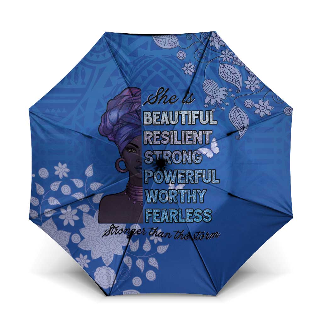 African Women Umbrella Black Beautiful Brave and Bressed - Blue Color - Wonder Print Shop