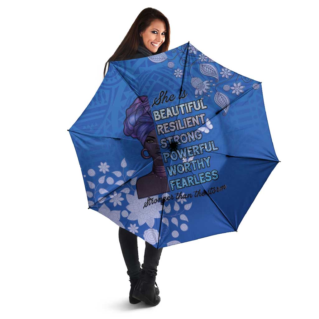 African Women Umbrella Black Beautiful Brave and Bressed - Blue Color - Wonder Print Shop