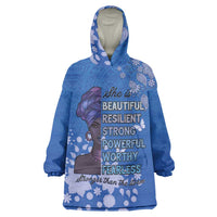 African Women Wearable Blanket Hoodie Black Beautiful Brave and Bressed - Blue Color - Wonder Print Shop