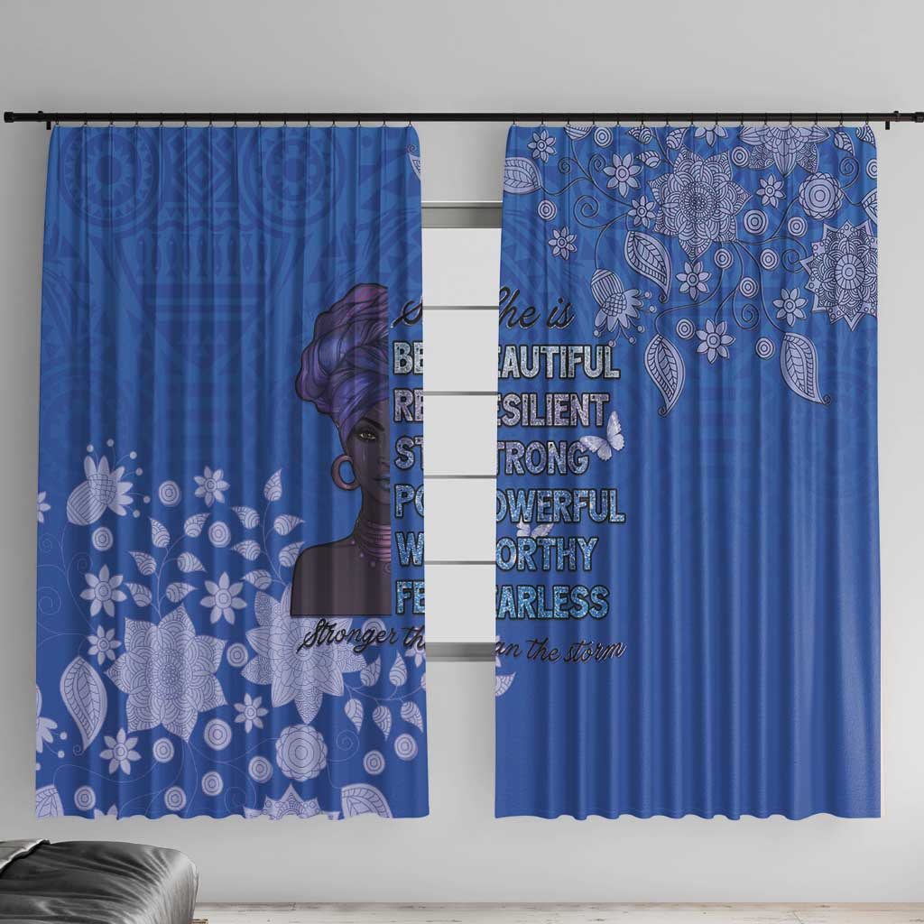 African Women Window Curtain Black Beautiful Brave and Bressed - Blue Color - Wonder Print Shop