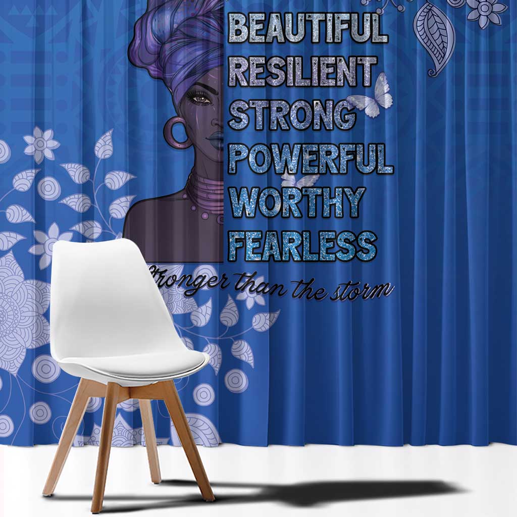 African Women Window Curtain Black Beautiful Brave and Bressed - Blue Color - Wonder Print Shop