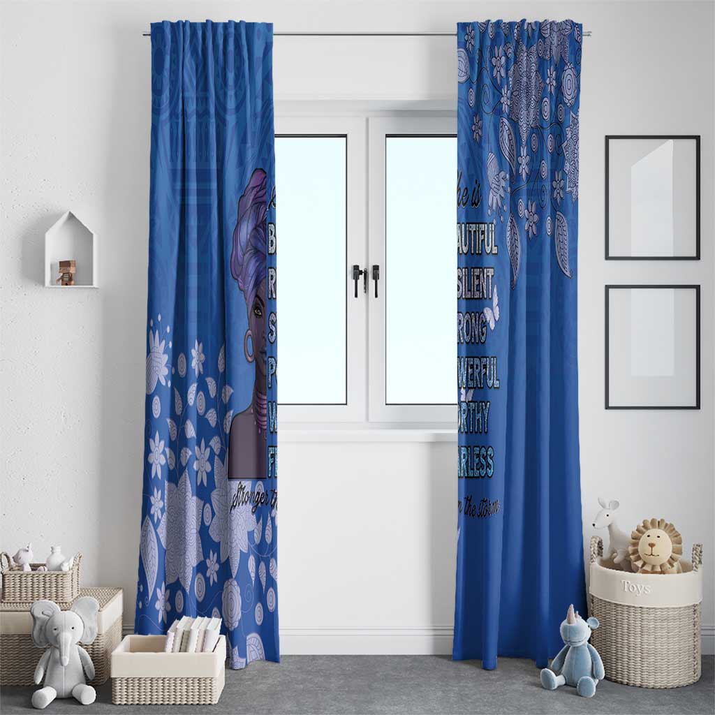 African Women Window Curtain Black Beautiful Brave and Bressed - Blue Color - Wonder Print Shop