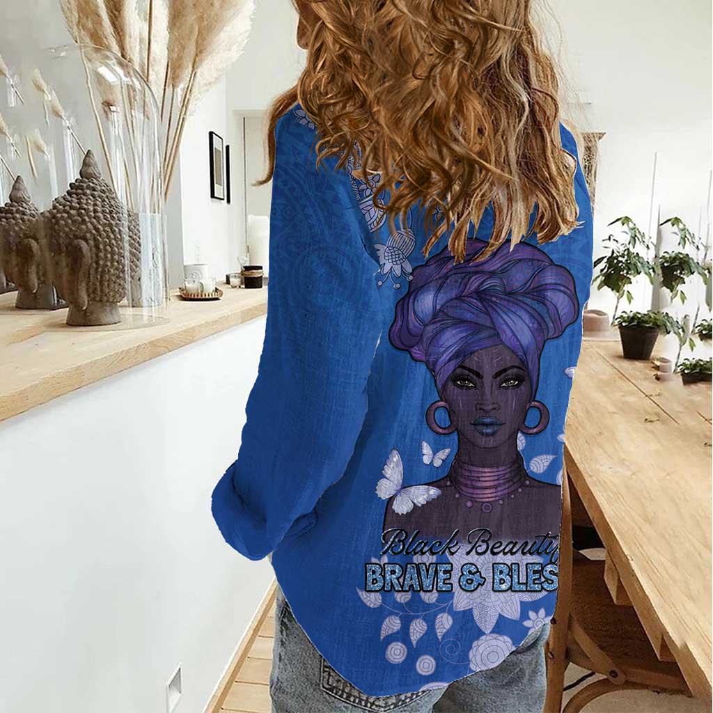 African Women Women Casual Shirt Black Beautiful Brave and Bressed - Blue Color - Wonder Print Shop