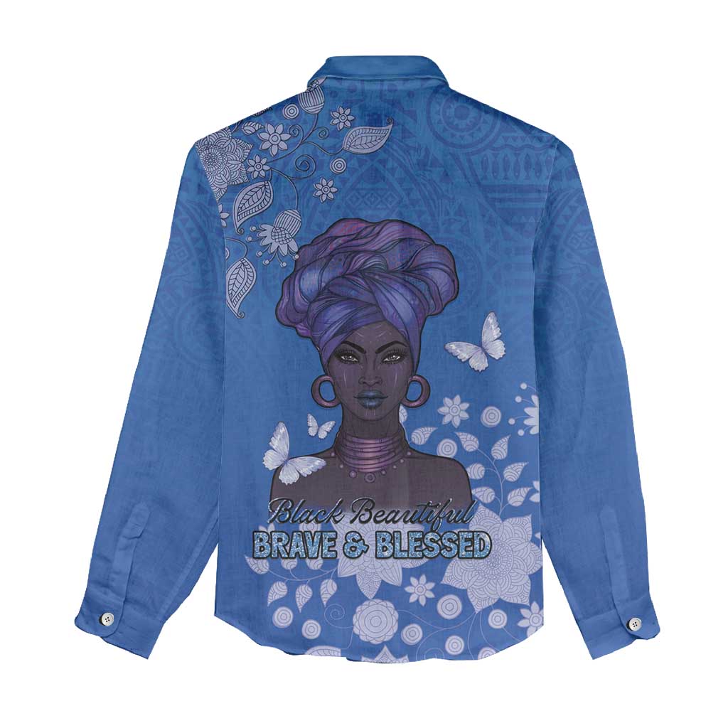 African Women Women Casual Shirt Black Beautiful Brave and Bressed - Blue Color - Wonder Print Shop