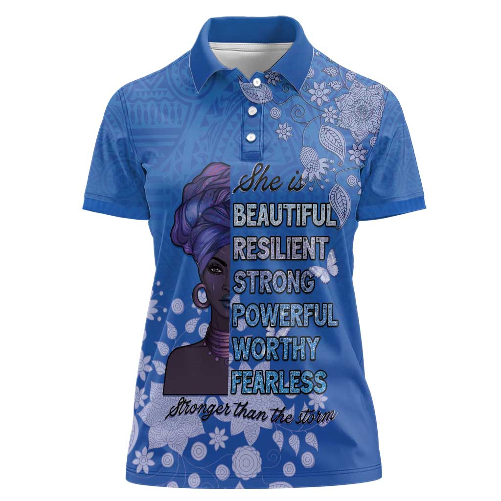 African Women Women Polo Shirt Black Beautiful Brave and Bressed - Blue Color - Wonder Print Shop