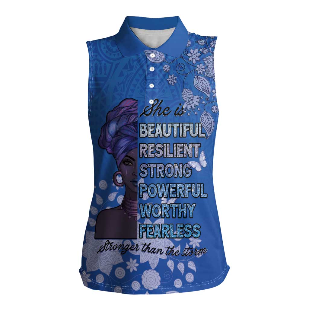 African Women Women Sleeveless Polo Shirt Black Beautiful Brave and Bressed - Blue Color - Wonder Print Shop