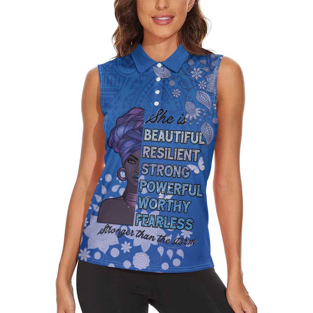 African Women Women Sleeveless Polo Shirt Black Beautiful Brave and Bressed - Blue Color - Wonder Print Shop