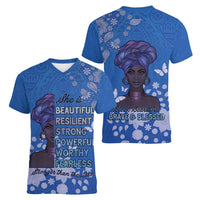 African Women Women V-Neck T-Shirt Black Beautiful Brave and Bressed - Blue Color - Wonder Print Shop