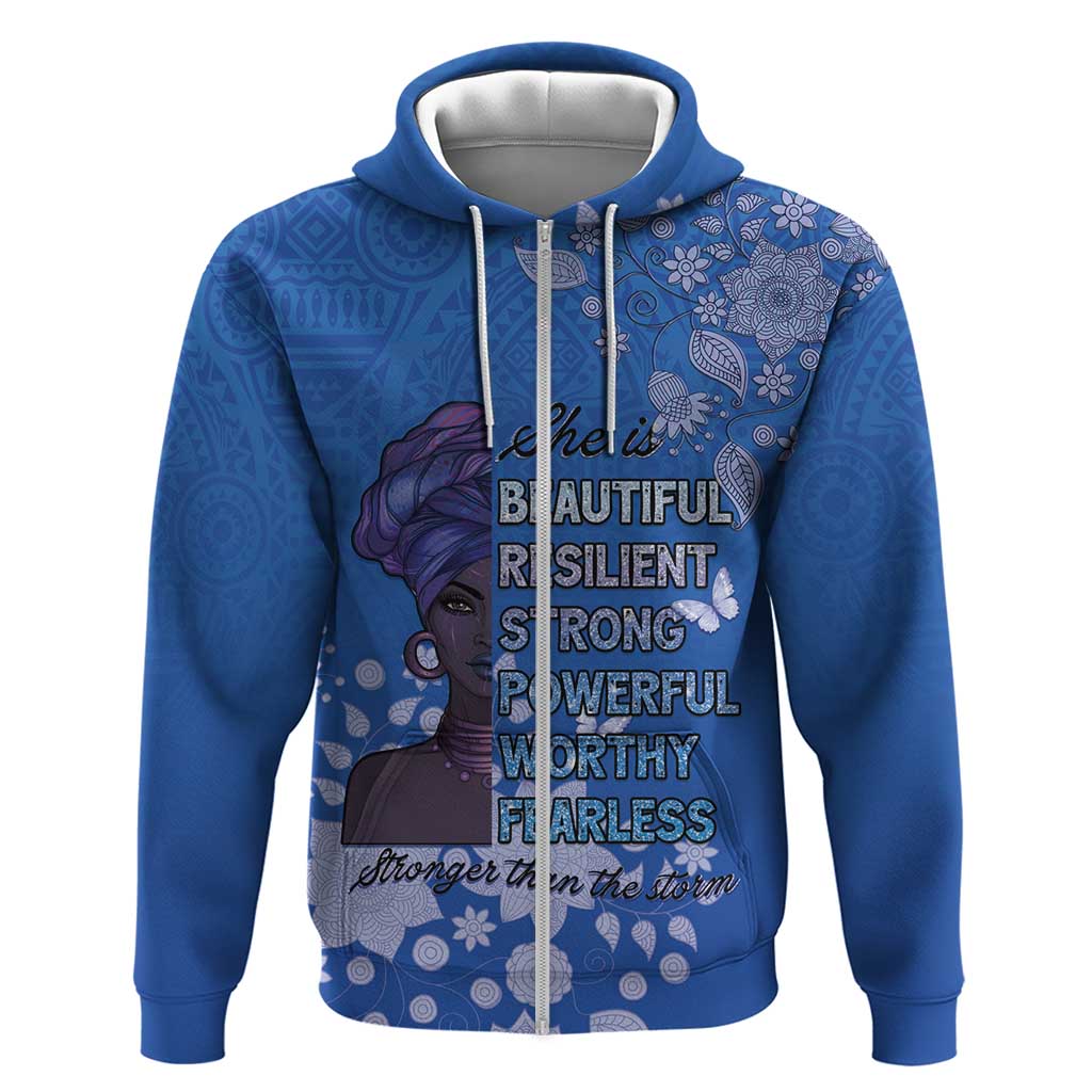 African Women Zip Hoodie Black Beautiful Brave and Bressed - Blue Color - Wonder Print Shop