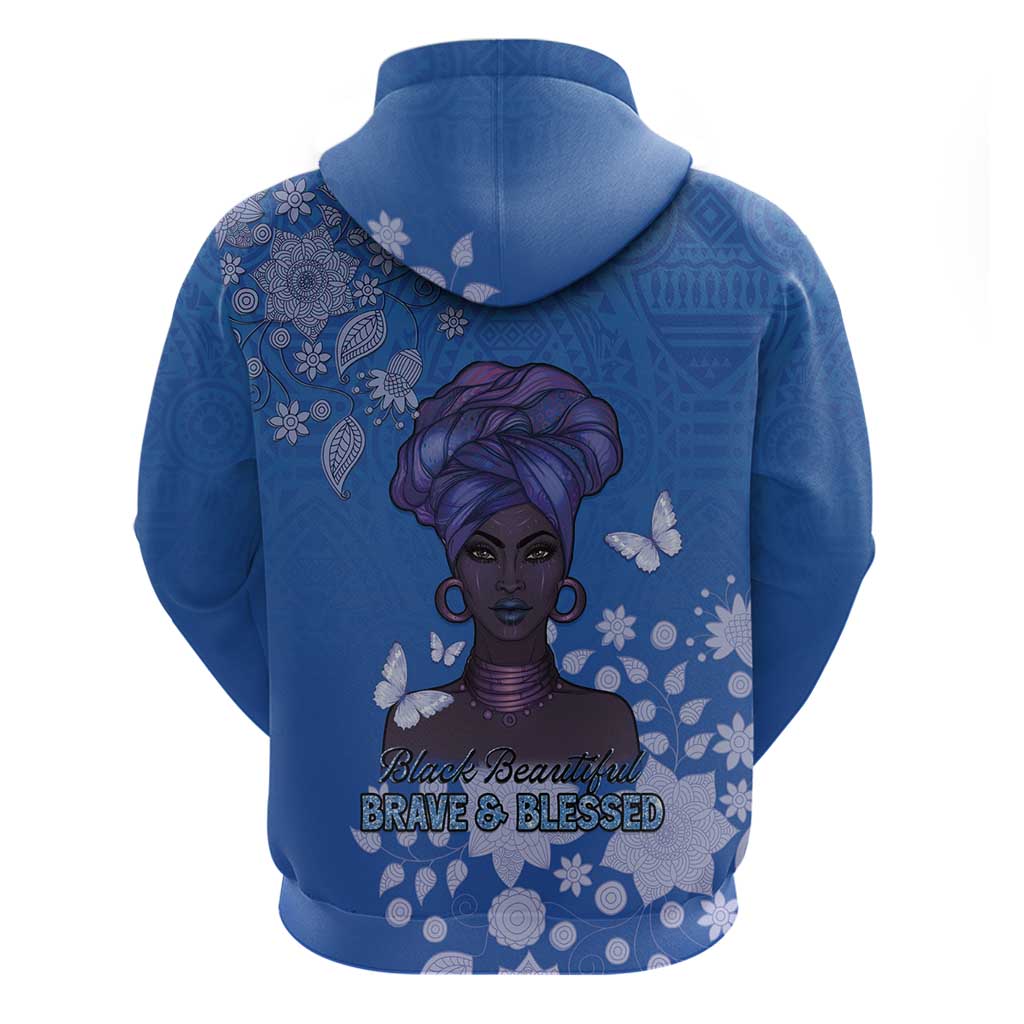 African Women Zip Hoodie Black Beautiful Brave and Bressed - Blue Color - Wonder Print Shop