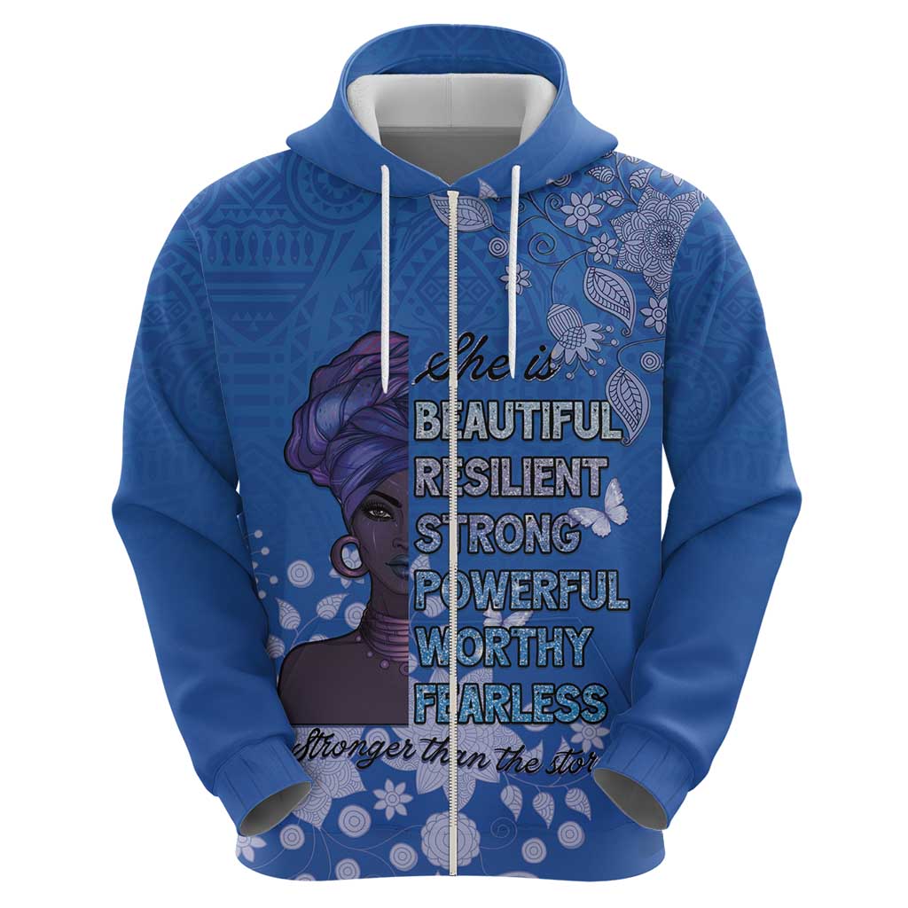 African Women Zip Hoodie Black Beautiful Brave and Bressed - Blue Color - Wonder Print Shop