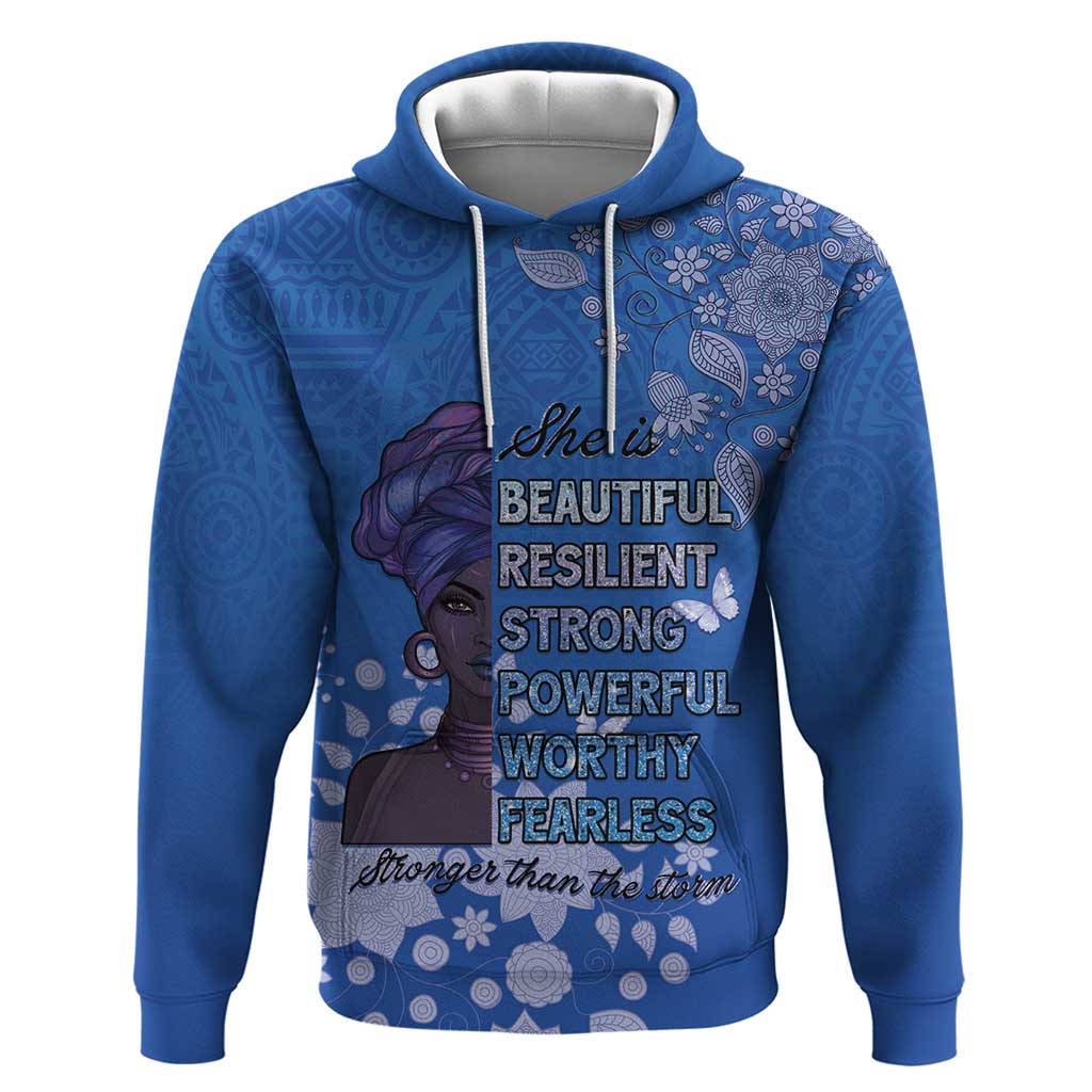 African Women Zip Hoodie Black Beautiful Brave and Bressed - Blue Color - Wonder Print Shop