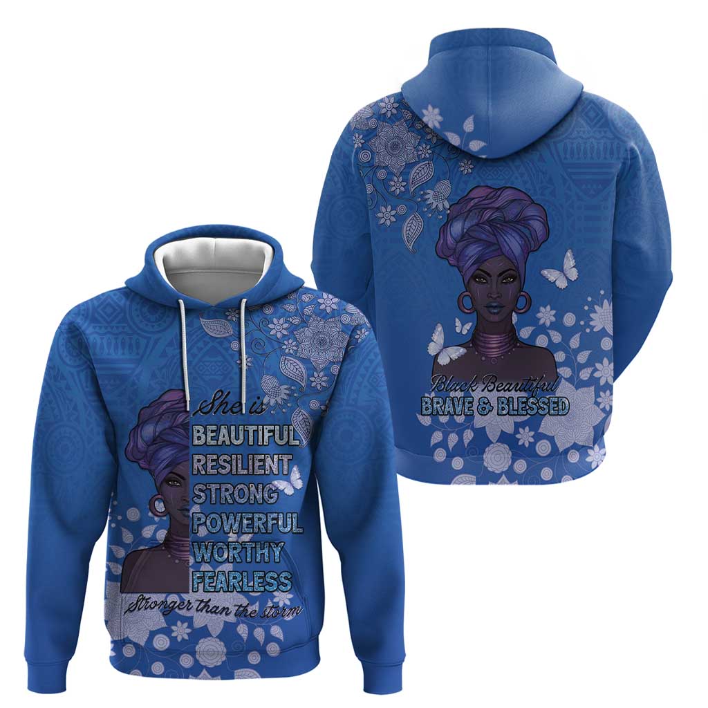 African Women Zip Hoodie Black Beautiful Brave and Bressed - Blue Color - Wonder Print Shop