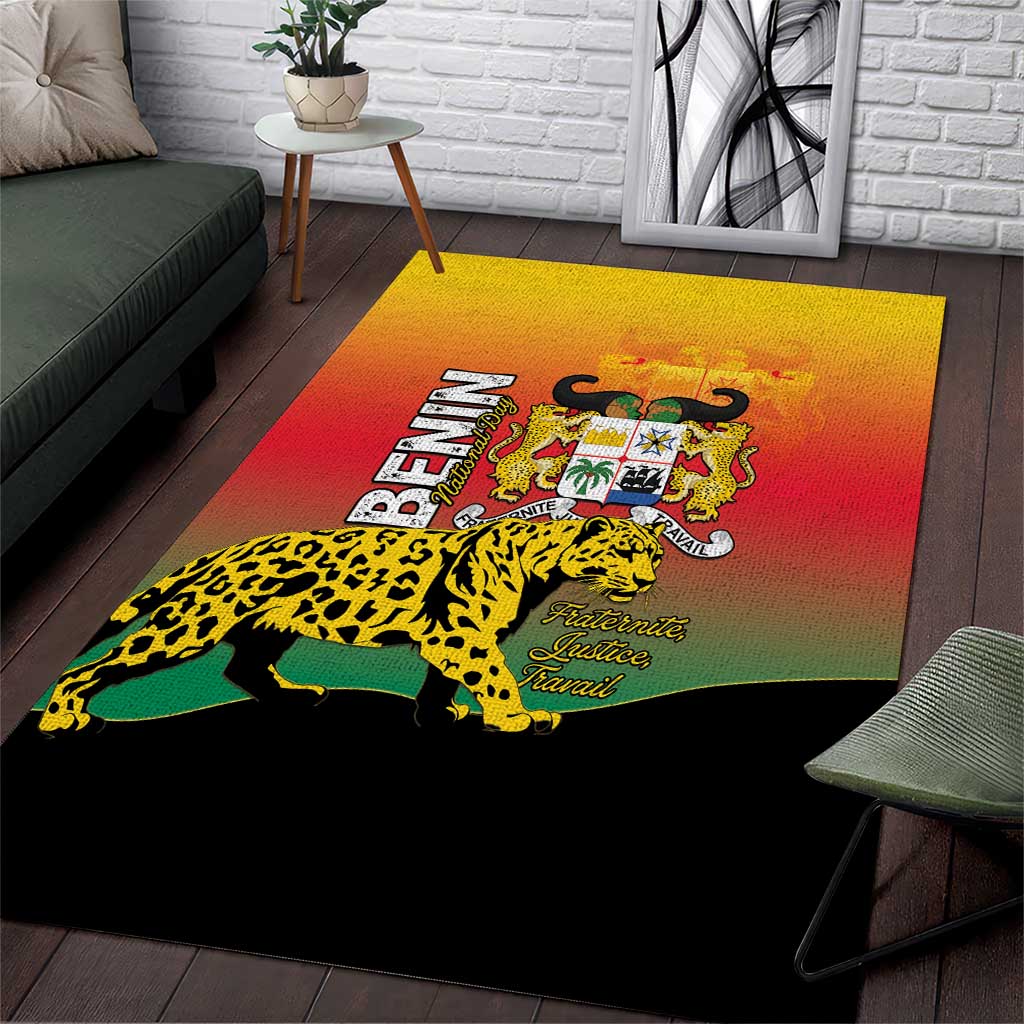 Benin National Day Area Rug Leopard With Coat Of Arms - Wonder Print Shop