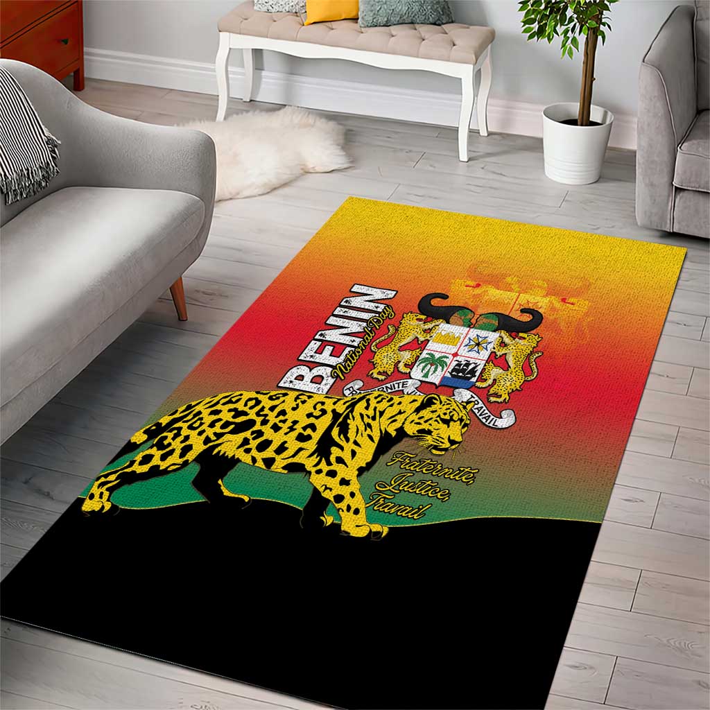 Benin National Day Area Rug Leopard With Coat Of Arms - Wonder Print Shop