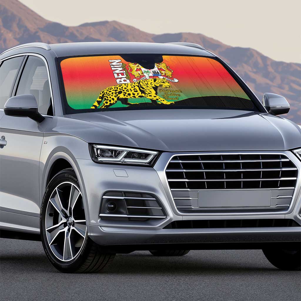 Benin National Day Auto Sun Shade Leopard With Coat Of Arms - Wonder Print Shop