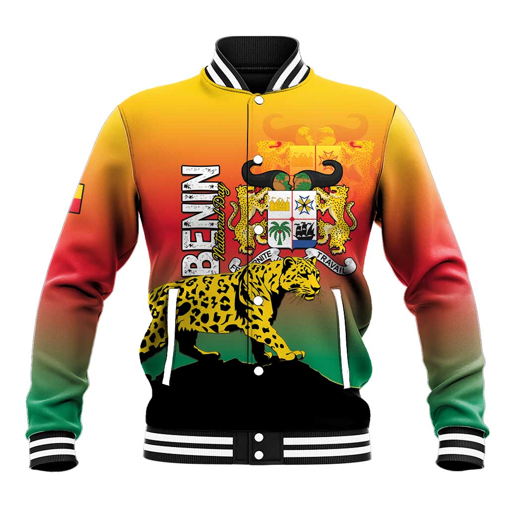 Personalized Benin National Day Baseball Jacket Leopard With Coat Of Arms - Wonder Print Shop