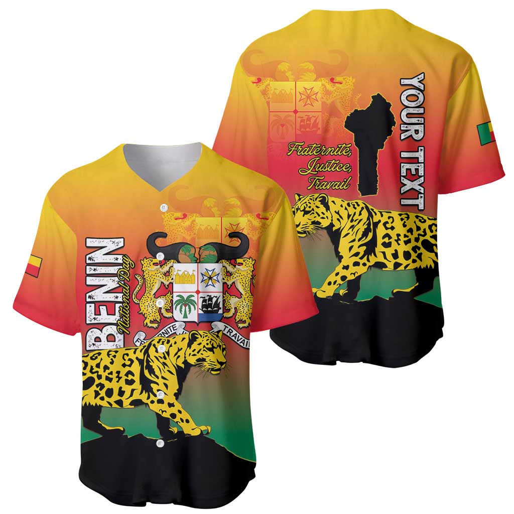 Personalized Benin National Day Baseball Jersey Leopard With Coat Of Arms - Wonder Print Shop
