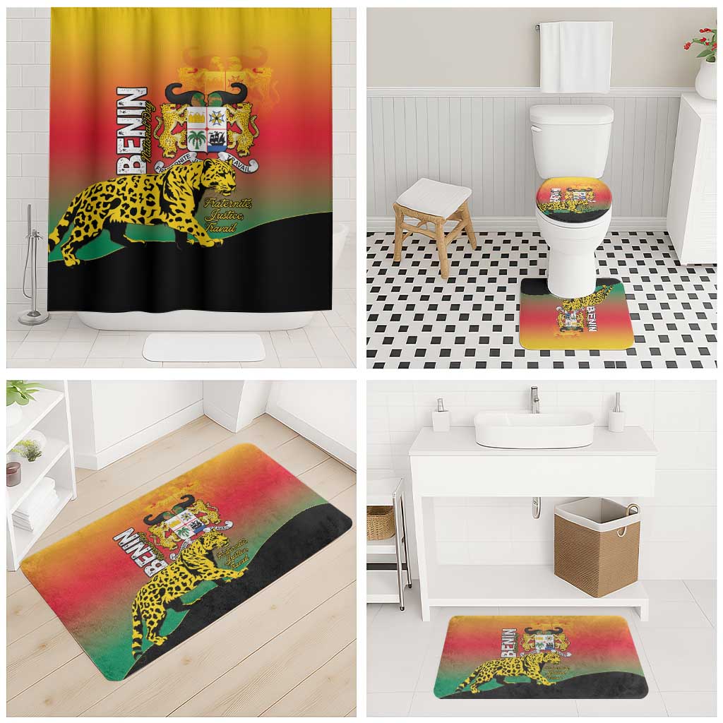 Benin National Day Bathroom Set Leopard With Coat Of Arms - Wonder Print Shop