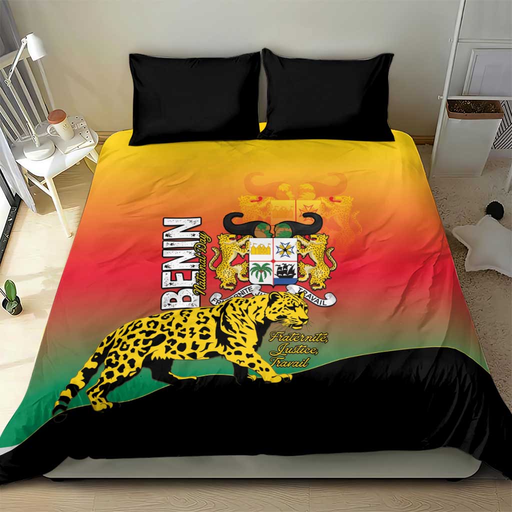 Benin National Day Bedding Set Leopard With Coat Of Arms - Wonder Print Shop