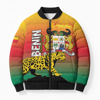Personalized Benin National Day Bomber Puffer Jacket Leopard With Coat Of Arms - Wonder Print Shop
