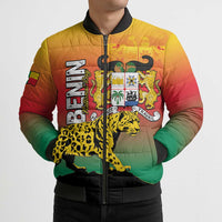 Personalized Benin National Day Bomber Puffer Jacket Leopard With Coat Of Arms - Wonder Print Shop