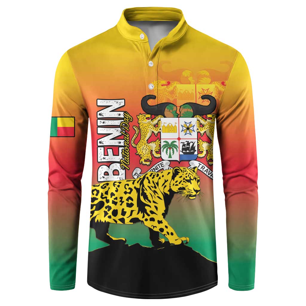 Personalized Benin National Day Button Sweatshirt Leopard With Coat Of Arms - Wonder Print Shop