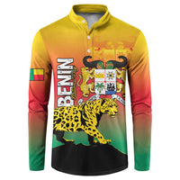 Personalized Benin National Day Button Sweatshirt Leopard With Coat Of Arms - Wonder Print Shop