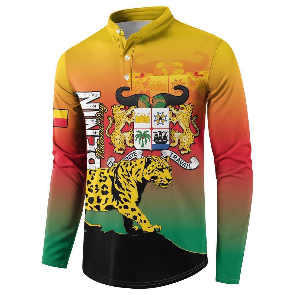 Personalized Benin National Day Button Sweatshirt Leopard With Coat Of Arms - Wonder Print Shop