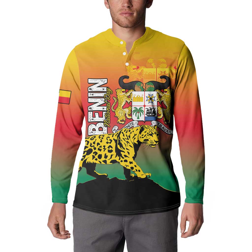 Personalized Benin National Day Button Sweatshirt Leopard With Coat Of Arms - Wonder Print Shop