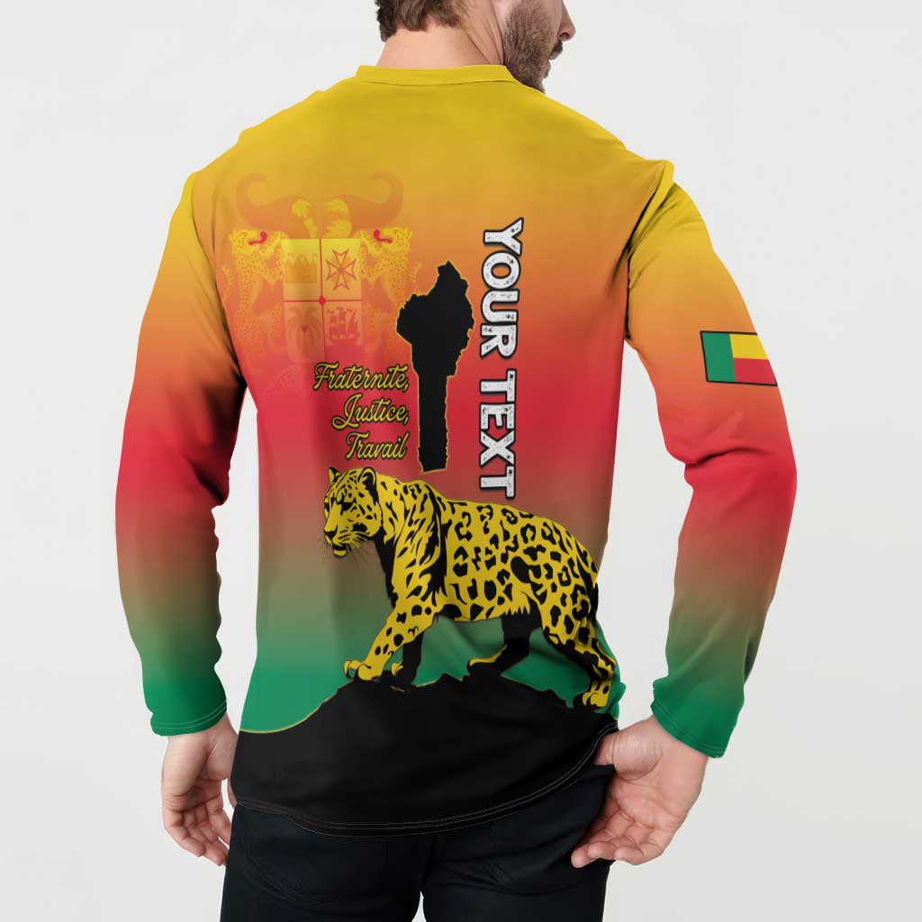 Personalized Benin National Day Button Sweatshirt Leopard With Coat Of Arms - Wonder Print Shop