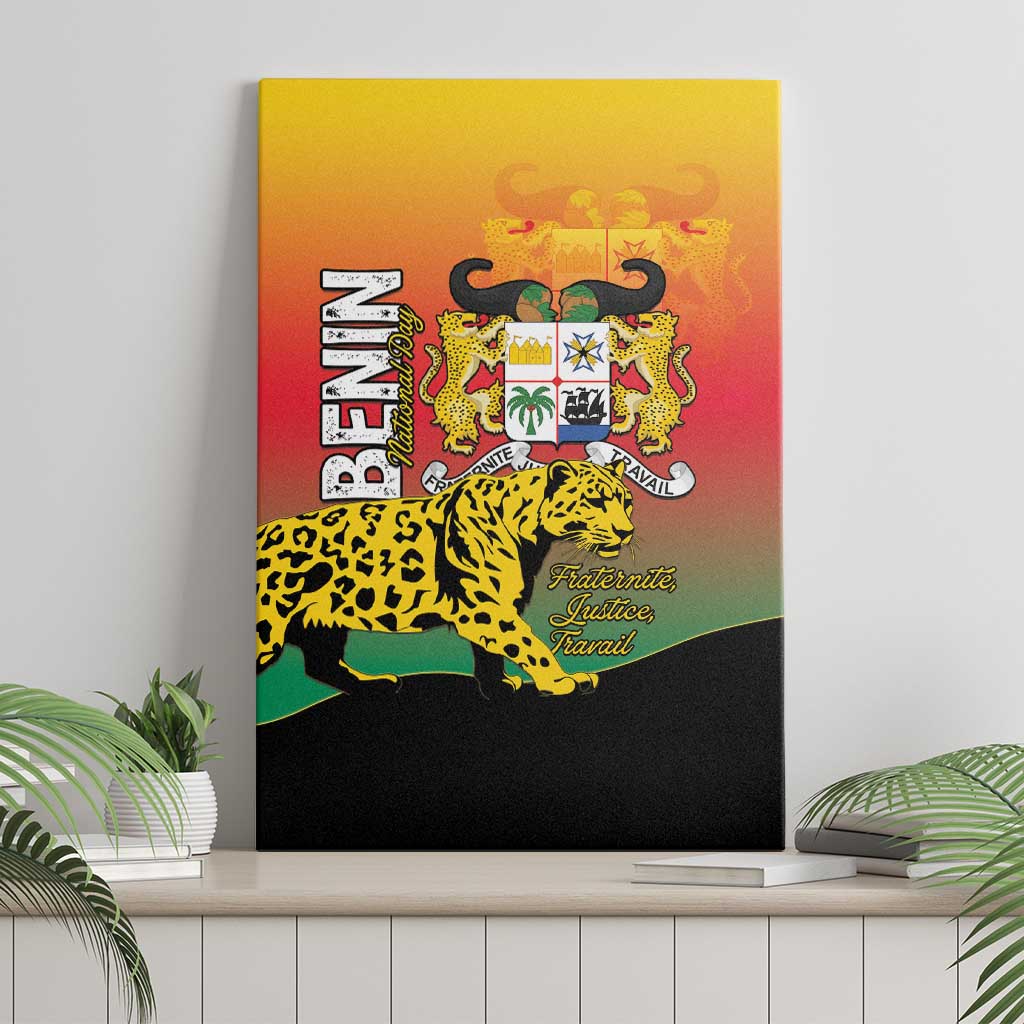 Benin National Day Canvas Wall Art Leopard With Coat Of Arms - Wonder Print Shop