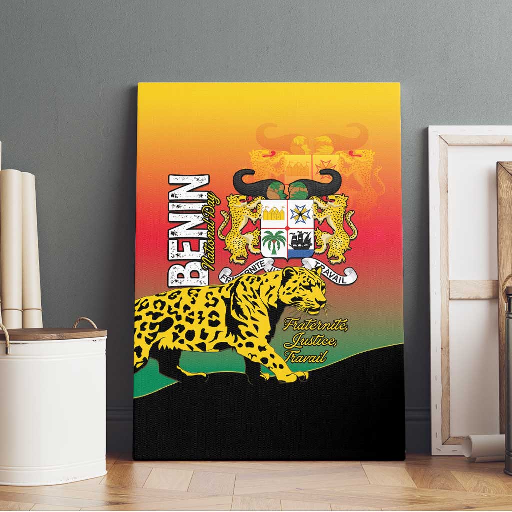 Benin National Day Canvas Wall Art Leopard With Coat Of Arms - Wonder Print Shop