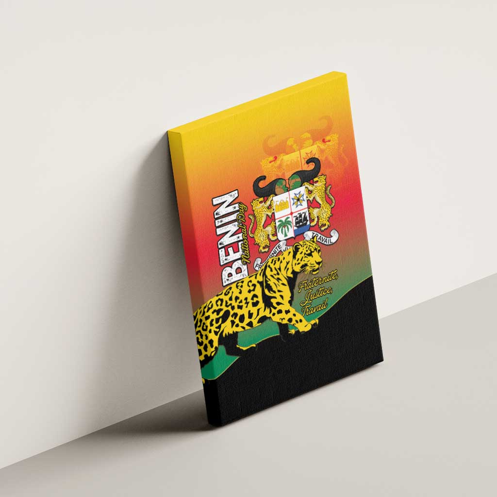 Benin National Day Canvas Wall Art Leopard With Coat Of Arms - Wonder Print Shop