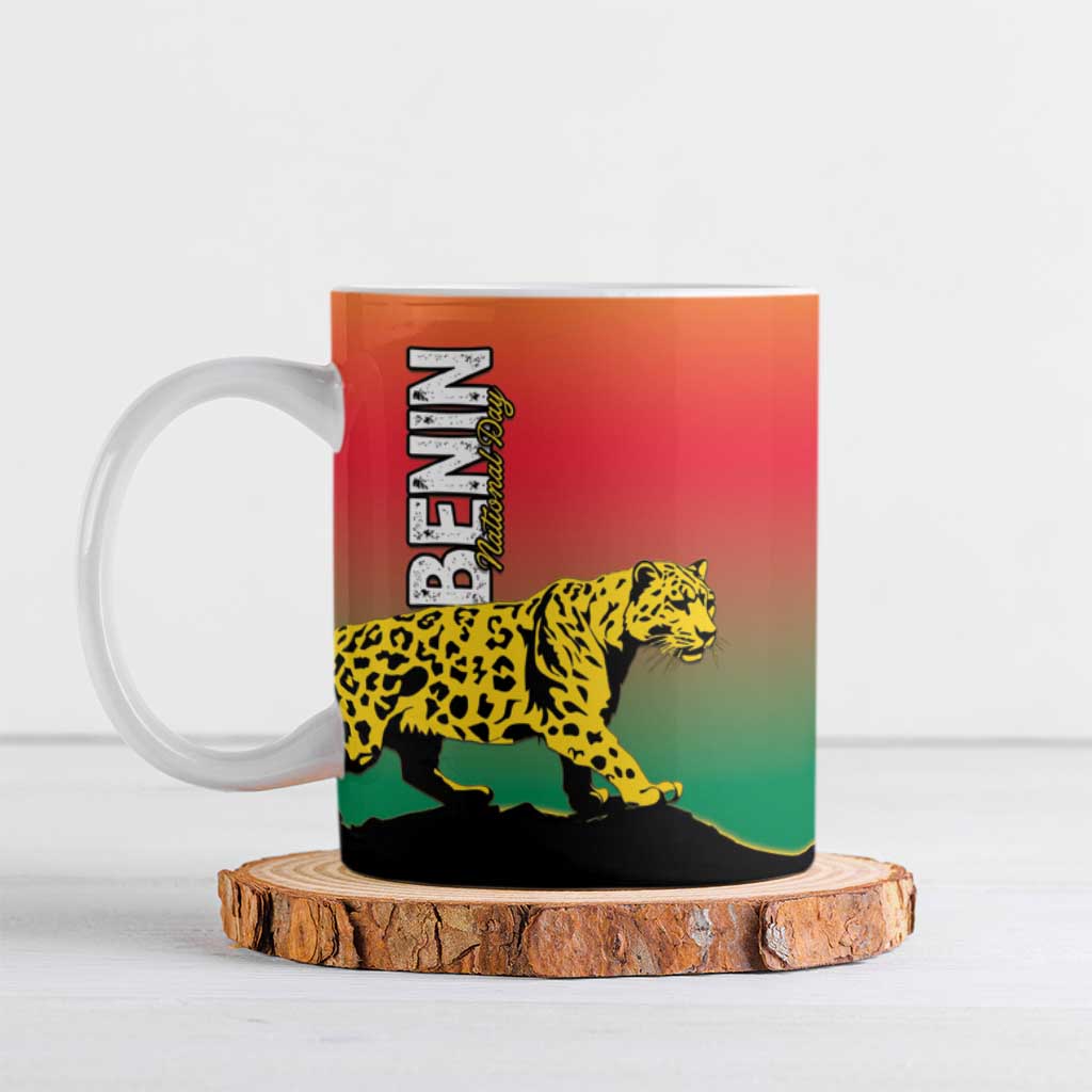 Personalized Benin National Day Ceramic Mug Leopard With Coat Of Arms - Wonder Print Shop