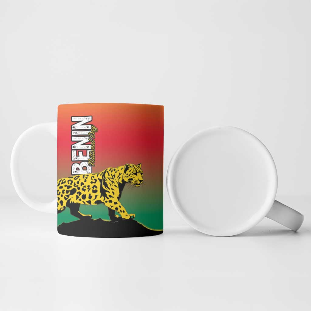 Personalized Benin National Day Ceramic Mug Leopard With Coat Of Arms - Wonder Print Shop