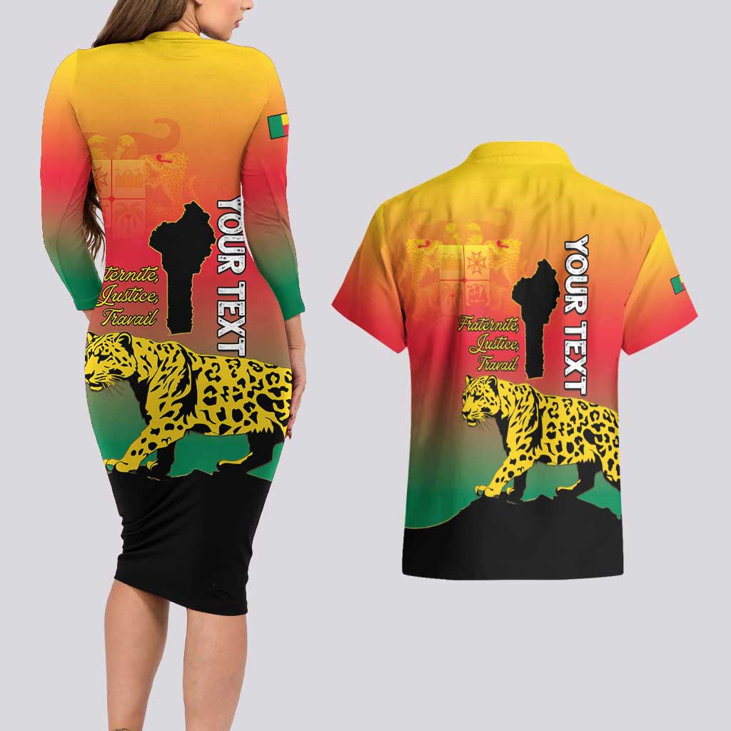 Personalized Benin National Day Couples Matching Long Sleeve Bodycon Dress and Hawaiian Shirt Leopard With Coat Of Arms - Wonder Print Shop