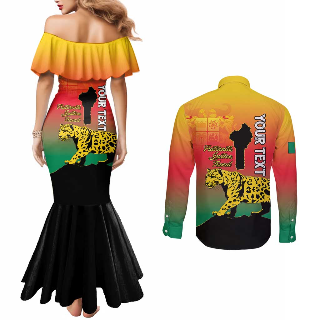 Personalized Benin National Day Couples Matching Mermaid Dress and Long Sleeve Button Shirt Leopard With Coat Of Arms - Wonder Print Shop