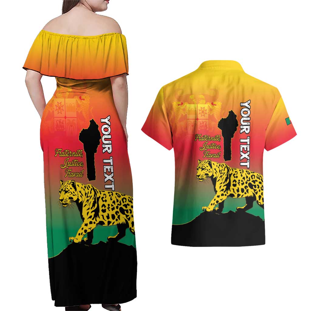 Personalized Benin National Day Couples Matching Off Shoulder Maxi Dress and Hawaiian Shirt Leopard With Coat Of Arms - Wonder Print Shop