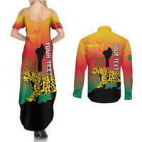 Personalized Benin National Day Couples Matching Summer Maxi Dress and Long Sleeve Button Shirt Leopard With Coat Of Arms - Wonder Print Shop