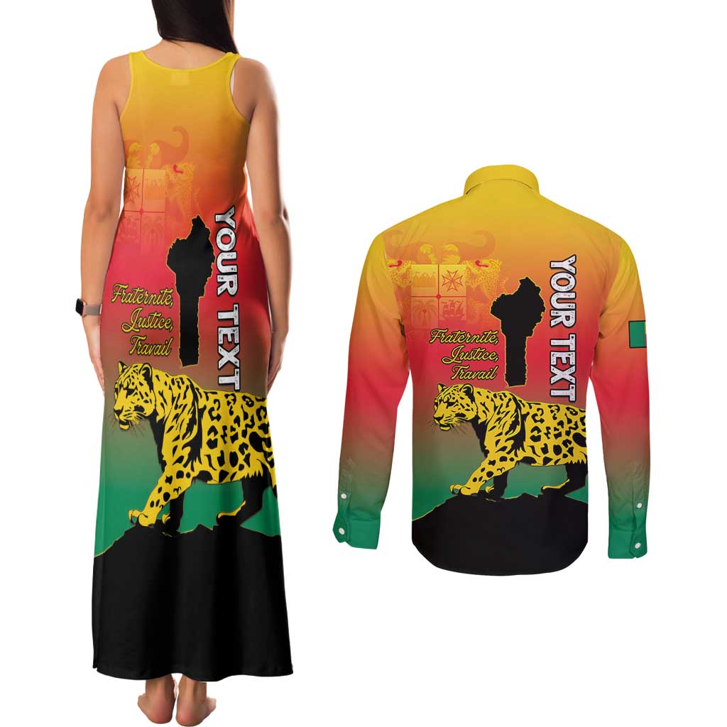 Personalized Benin National Day Couples Matching Tank Maxi Dress and Long Sleeve Button Shirt Leopard With Coat Of Arms - Wonder Print Shop
